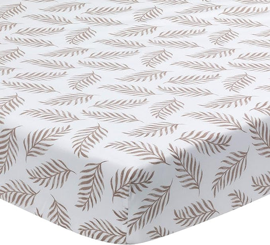 Lambs & Ivy Signature Taupe Leaves Print Organic Cotton Fitted Crib Sheet