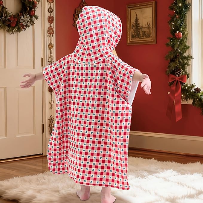 VOOVA & MOVAS Double-Layered Baby Hooded Bath Towel Poncho (2-4 Years, 20x21 Inches) | Ultra Soft & Absorbent Cotton | Thick Toddler Towel for Swimming, Beach, Shower & Winter,Heart
