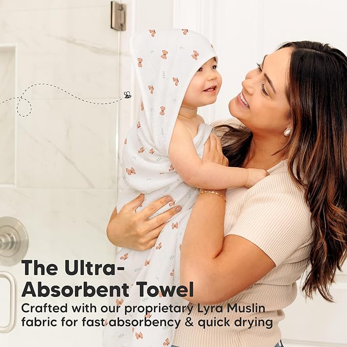 KeaBabies Muslin Baby Bath Towels with Hood for Girls, Boys -Large Organic Cotton Hooded Baby Towels for Newborns,Toddlers,Infant,Kids,Soft Absorbent Newborn Bath Essentials Gift Set(Monarch, Petite)