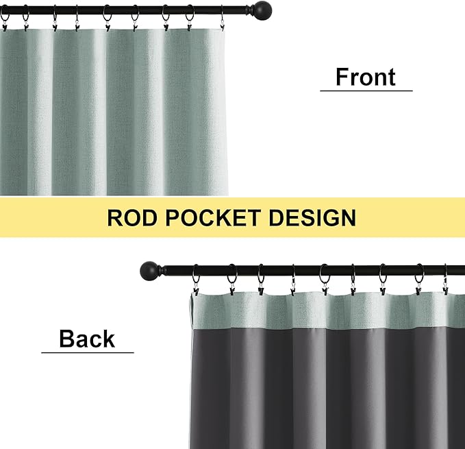 NICETOWN 2 Panels Seafoam Green Linen 100% Blackout Curtains for Living Bedroom 42 x 63 Inch Rod Pocket Style, Thermal Insulated & Light Blocking Drapes, Modern Farmhouse Window Treatment for Nursery