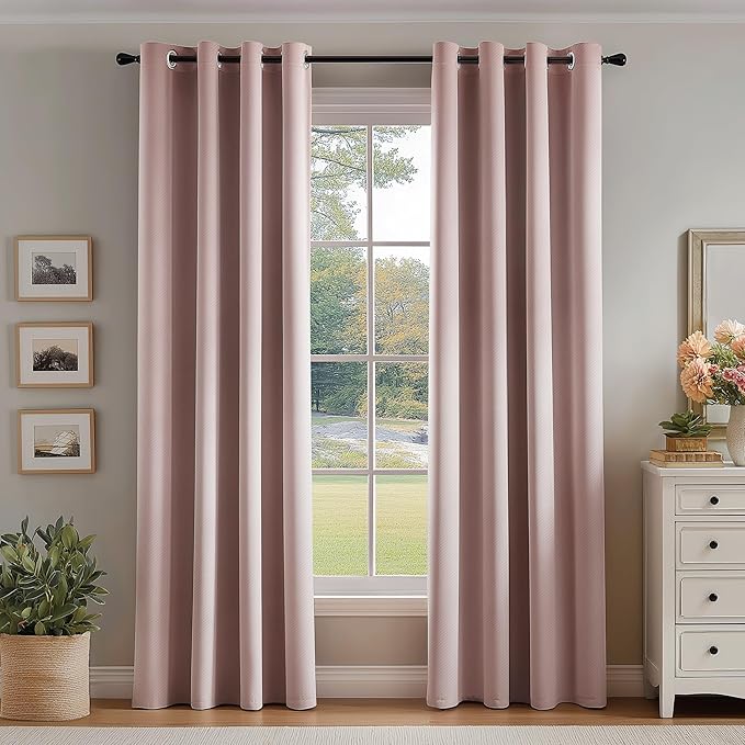 FMFUNCTEX 100% Blackout Curtains for Bedroom, Blush Pink Curtains 108 Inches Long Textured Thermal Insulated Curtains for Living Room Drapes, Black Out Drapery Grommet Room Darkening 2 Panels