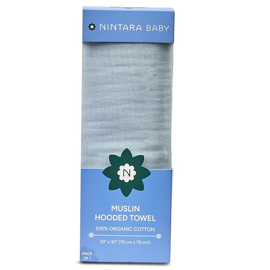 Hands-Free Hooded Towel - 100% Organic Premium Muslin Cotton, 30" x 30", Ultra-Absorbent, Soft, Breathable, Hypoallergenic, Multipurpose, Gifts for Babies & Infants