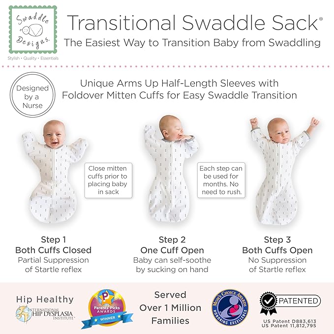 SwaddleDesigns Transitional Swaddle Sack, Arms Up Half-Length Sleeves & Mitten Cuffs, Swaddle for Newborn Transition to Baby Sleep Sack Wearable Blanket, Large, 6-9 Month, 21-24 lb, Tiny Arrows