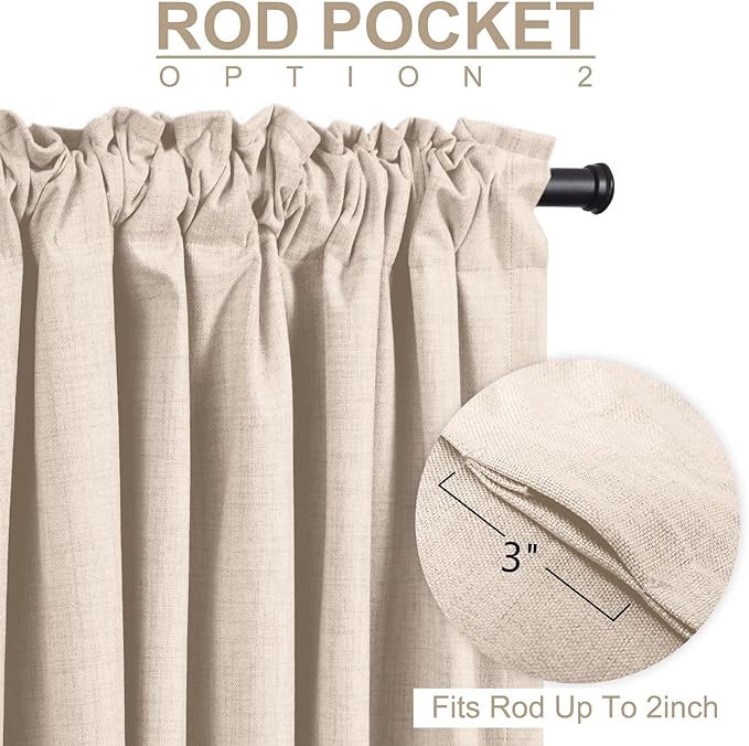100% Blackout Shield Linen Blackout Curtains for Bedroom 84 Inches Long, Back Tab/Rod Pocket Living Room Drapes, Thermal Insulated Blackout Curtains 2 Panels Set, 50" W x 84" L, Beach Sand