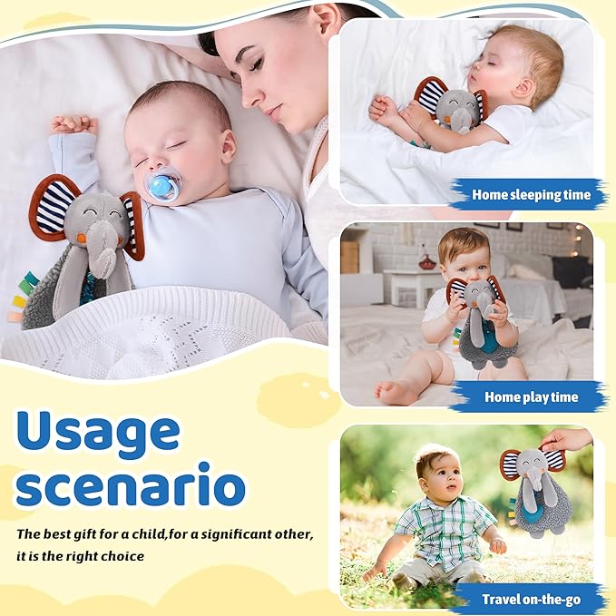 Pro Goleem Grey Elephant Loveys for Babies Girl and Boy, Baby Lovey with Teether, Baby Toys 0 3 6 9 12 Months, Safety Teething Toys for Babies Infant Newborn and Toddler Gifts