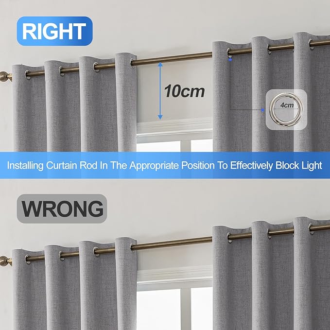 Linen 100% Blackout Curtains for Bedroom, Blackout Curtains 63 Inch Length, Room Darkening Curtains for Living Room, Long Curtain Grommets Drapes, Thermal Curtains(2 Panels, Light Grey)
