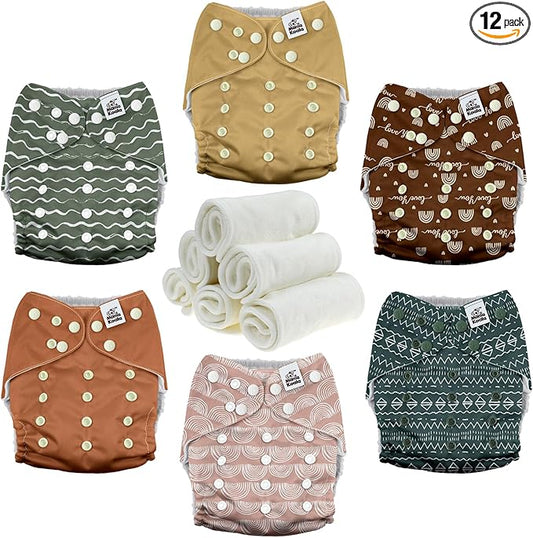 Mama Koala 3.0 Pocket Cloth Diapers for Babies with AWJ Lining, 6 Pack with 6 4-Layer Natural Cloth Diaper Inserts - Reusable and Washable Pocket Diapers (Hope in The Desert)