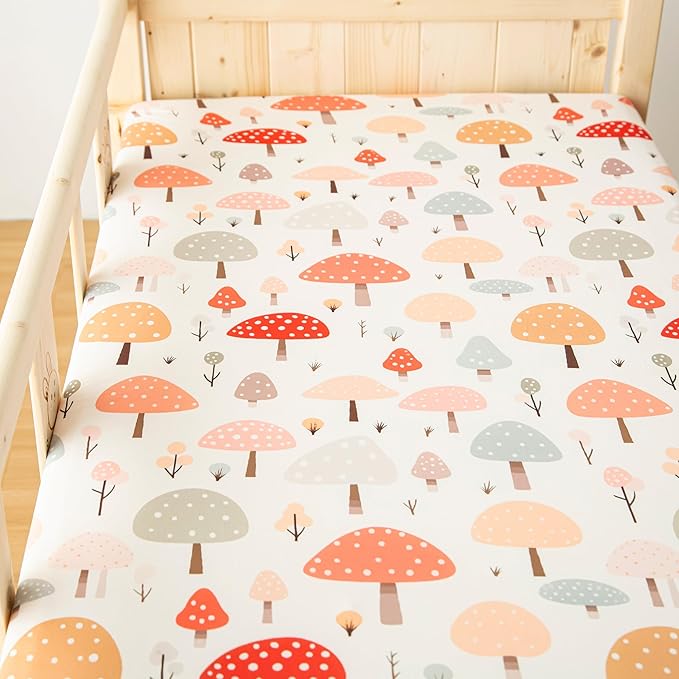 SDIII Mushroom Pack N Play Sheets Fitted 2 Pack Stretchy Microfiber Jersey Knit Purple Mini Crib Sheet for Mattress 38x26 Soft Toddler Playard Bedding