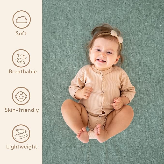 SOULFUL Mini Muslin Crib Sheets for Boys Girls, 2 Pack Soft and Breathable Cotton Fitted Crib Sheets for Standard Crib Mattress (24"x 38", Green & Blue)