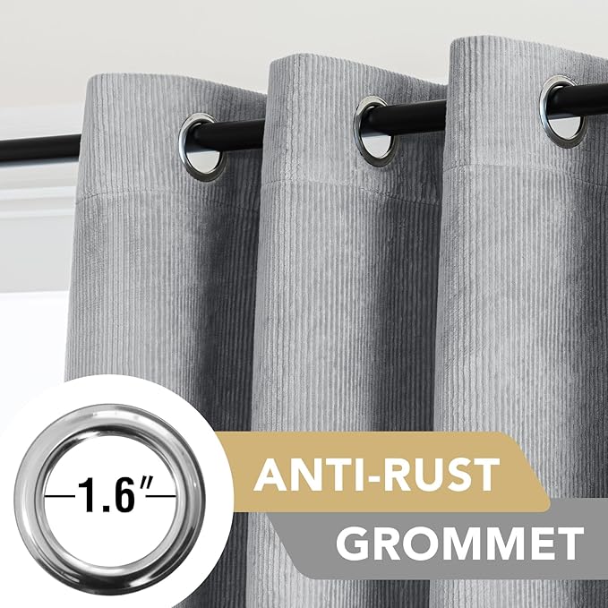 H.VERSAILTEX Velvet 100% Blackout Curtains for Living Room Full Light Blocking Curtains Thermal Insulated Room Window Drapes Soft Luxury Curtains Grommet Top 2 Panels (55" W x 108" L, Gray)