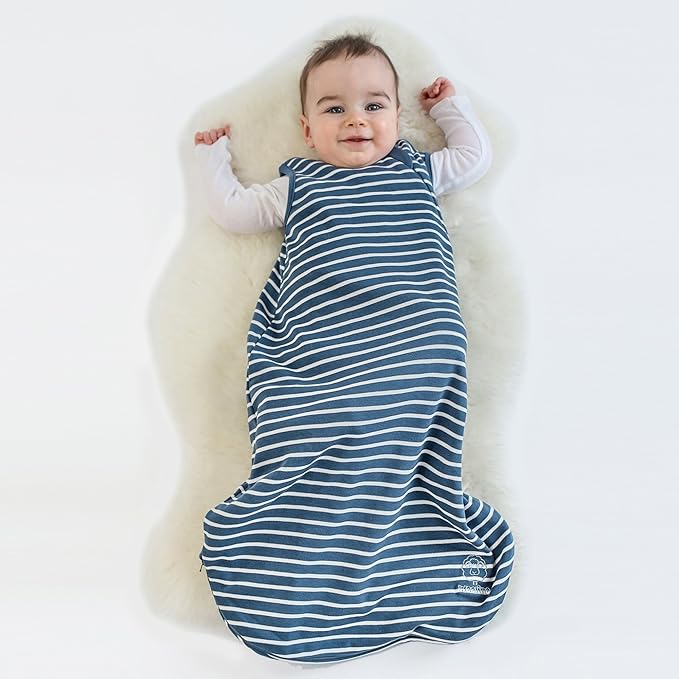 Woolino Merino Wool and Organic Cotton Baby Sleep Bag - 4 Season Classic Sleep Sack - Two-Way Zipper Sleeping Bag for Baby & Toddler - 18-36 Months - Navy Blue