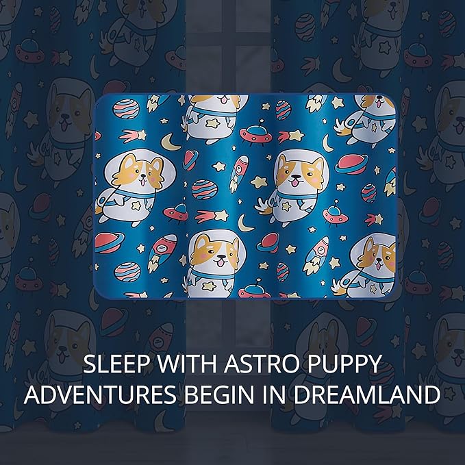 Kids Blackout Curtains - Space Dog Design, 100% Blackout, 2 Panels, Each W52×63, Thermal Insulated, Noise Reducing & Energy Efficient for Kids Bedroom, Turn your child’s room into a fun adventure