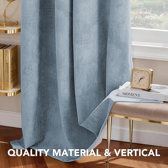 H.VERSAILTEX Velvet 100% Blackout Curtains for Living Room Full Light Blocking Curtains Thermal Insulated Room Window Drapes Soft Luxury Curtains Grommet Top 2 Panels (55" W x 96" L, Stone Blue)