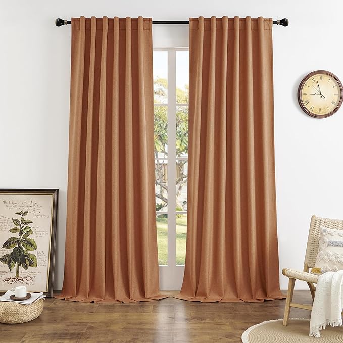 DUALIFE Beige Linen Curtains 96 Inches Long for Living Room Natural Curtains 2 Panels Back Tab Loop Pocket Save Energy Privacy Curtains for Bedroom Dining Cottage Urban Decor 8 FT Tall 50 x96