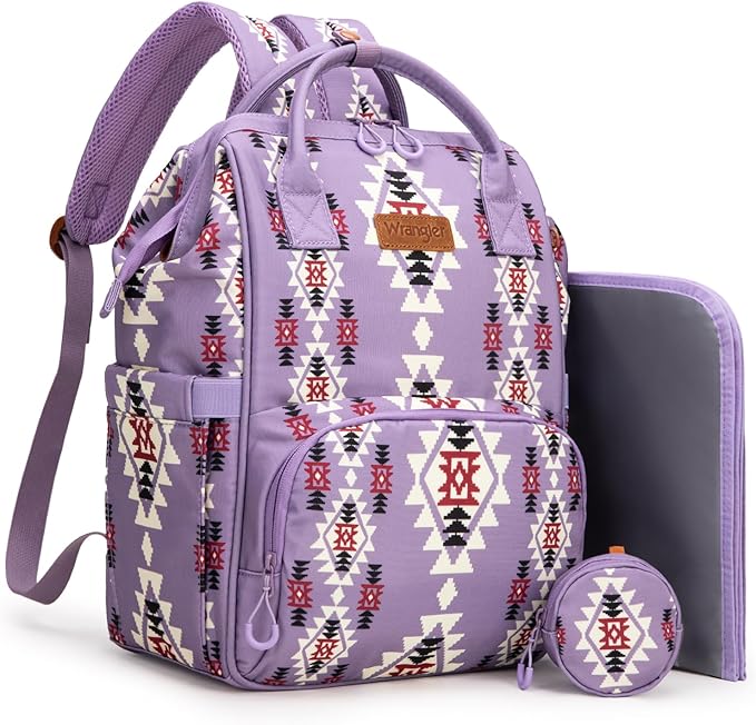 Montana West Wrangler Diaper Bag Backpack Aztec Travel Backpack Purses Western Multi-Function Baby Bags for Mom with Waterproof Insulated Pockets