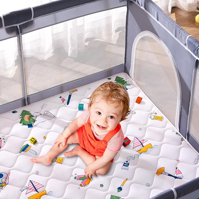 Baby Play Mat - 79" X 71",Premium Thicker Foam One-Piece Machine Washable, Extra Large Anti-Slip Soft Cushioning Foam Playmats for Babies and Toddlers, Foldable Baby Crawling Mat for Playpen