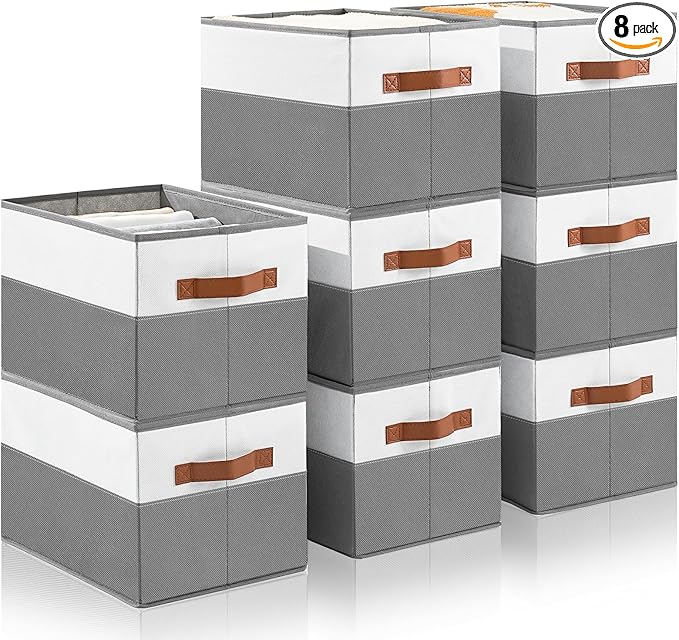 8 Pack Large Storage Bins with Handle,Storage Baskets for Shelves,Fabric Closet Organizer for Organizing Clothes Blanket,Collapsible Storage Bins,Sheet Organizers and Storage,14”x10”x9.5”