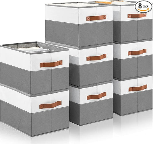 8 Pack Large Storage Bins with Handle,Storage Baskets for Shelves,Fabric Closet Organizer for Organizing Clothes Blanket,Collapsible Storage Bins,Sheet Organizers and Storage,14”x10”x9.5”