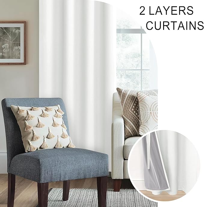 XWZO 100% Blackout Curtains 63 Inches Length with Tiebacks- Heat and Light Blocking Ring Top Window Drapes with Black Liner Backing for Bedroom/Kid's Room, Ivory, W38 x L63, Set of 2 Panels