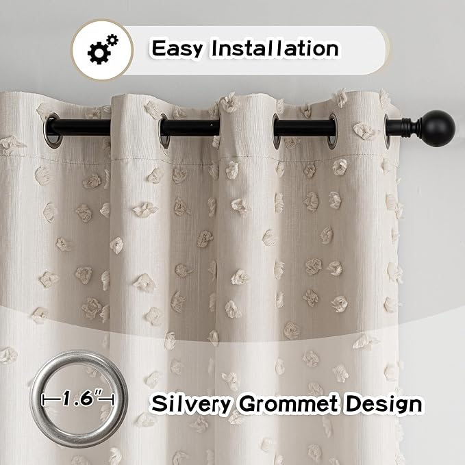 MYSKY HOME Boho Blackout Curtains for Living Room 84 Inches Long Total Room Darkening Beige Curtain for Bedroom 2 Panels Rustic Bohemian Thermal Insulated Grommet Window Drapes 52W x 84L