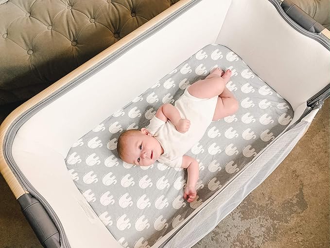 Bassinet Bed Sheets – Bassinet Fitted Sheets 4 Pack – 100% Jersey Knit Cotton Cradle Sheets – Bassinet Bedding for Standard Size Oval or Rectangular Bassinet Pads – Bassinet Sheet for Boy & Girl
