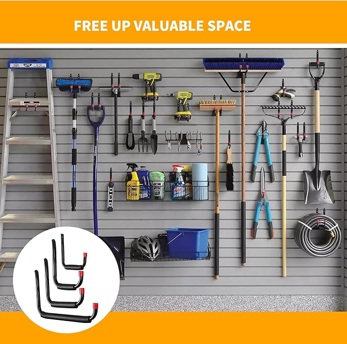 6 Pack Garage Hooks Heavy Duty, Utility Steel Hooks with EVA Foam Padding, 5.51inch Wall Mount J Organizer Hanger for Hanging Bikes Kayak Garden Tool Hose Bike Shelf