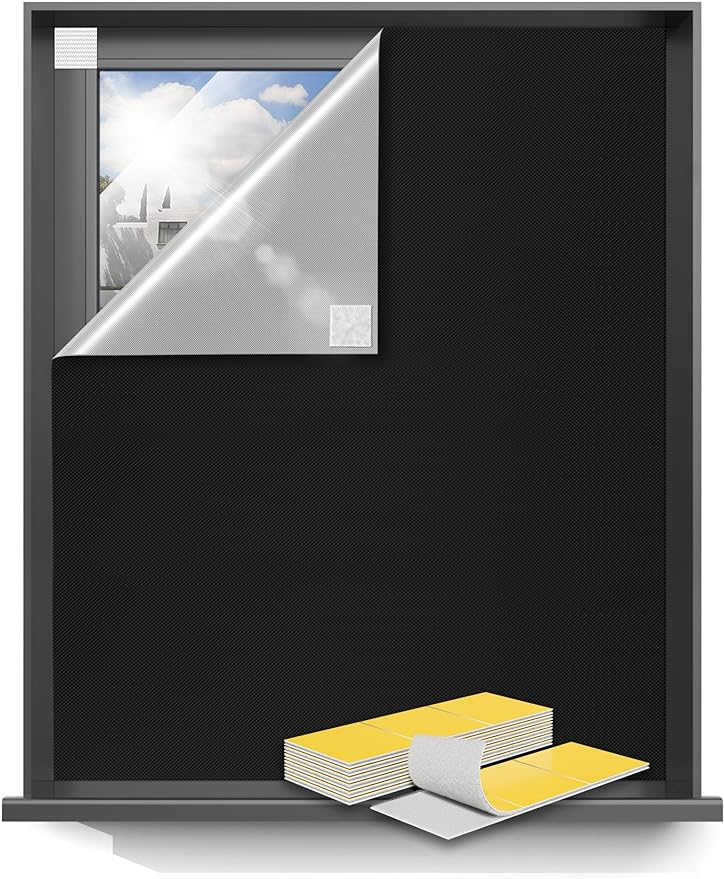 Sumobaby Blackout Curtains for Bedroom Portable 132”x70”Black Out Window Cover with Heat-Resistant Hook&Loop Tape,100%Blackout Shades,NoDrill Blinds for Windows DIY Cut Fit for Nursery&Dorm Room,Black