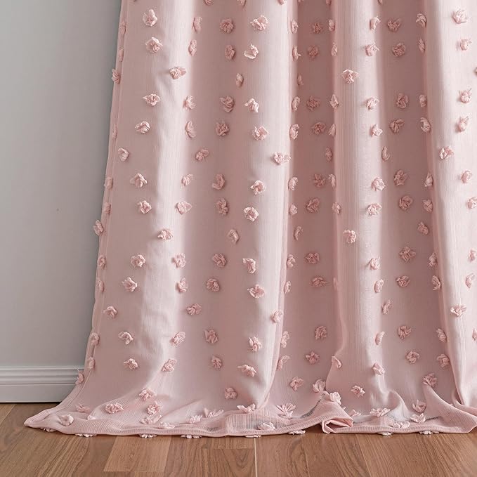 MYSKY HOME 100% Blackout Curtains for Girls Bedroom 95 Inch Long Total Room Darkening Curtain for Living Room 2 Panels Grommet Light Blocking Sliding Door Drapes Blush Pink Pom Pom Sheer 52 x 95 Inch