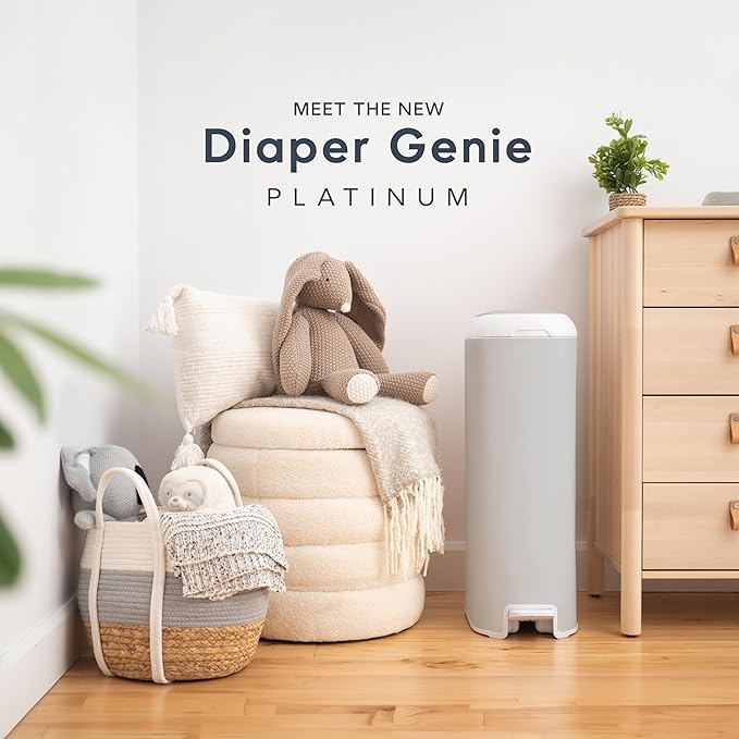 Diaper Genie Platinum Pail (Stone Grey) + Easy Roll Refill (30 Bags) Bundle