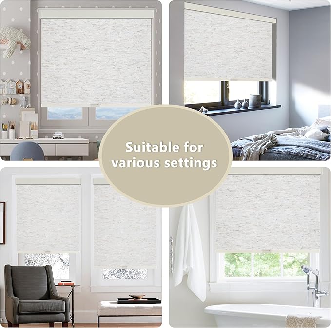 Cordless Blackout Roller Shades Blinds for Windows Free-Stop,Pull Down Room Darkening with Valance,Thermal Insulated Woven Fabric Window Door Blinds for Home,Office,Linen 17" W x 72" H