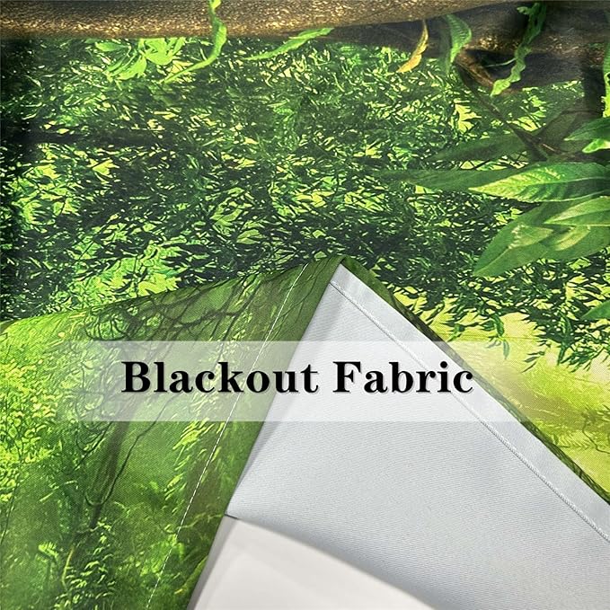 Forest Blackout Curtains W42 x L63 Inch Grommet Room Darkening Window Drapes Nature Tropical Jungle River Rainforest Waterfall Scenery Pattern for Bedroom Living Room Cafe Office 2 Panels