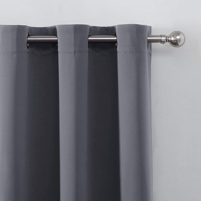 LEMOMO 100% Blackout Curtains 52 x 63 Inch/Grey Curtains 2 Panels with Black Lining Room Darkening Thermal Insulated Bedroom Curtains