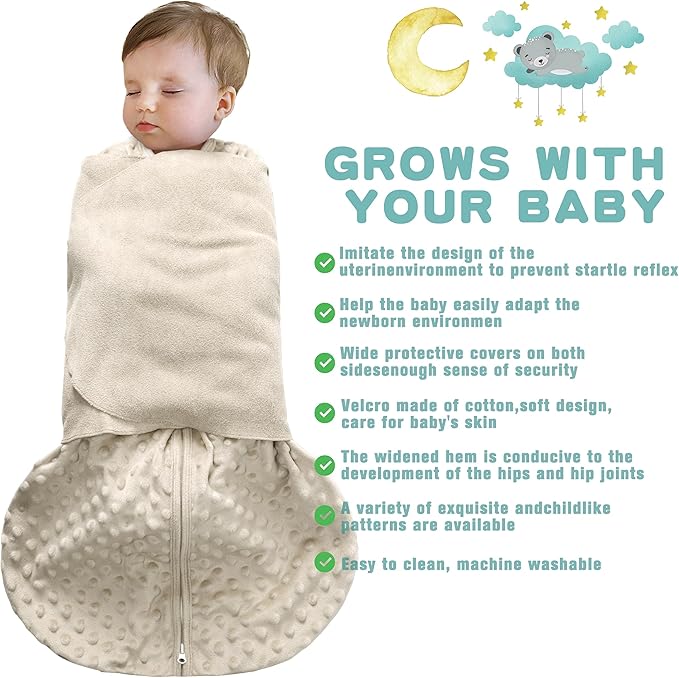BSTOPPT Newborn Sleep Sack Baby Swaddle,0-12 Months,3-Way Adjustable Wearable Blanket,Swaddling Sleeping Bag (Beige & Grass green, 3-6 Months)