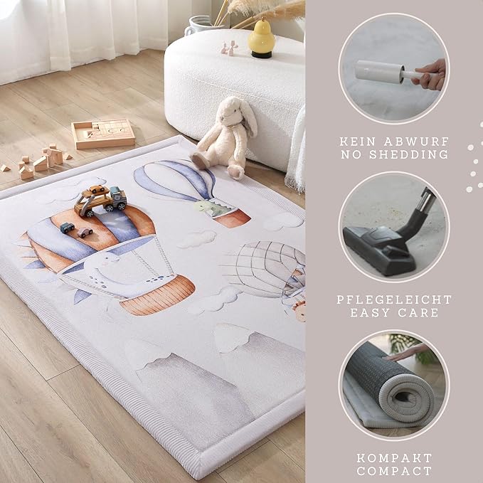 Hakuna Matte CloudSoft Baby Play Mat for Floor 47 x 67 Dinosaur Balloons – Coral Velvet Memory Foam Rug for Crawling Cozy Play – Non-Slip, Water-Resistant, Easy-Care Tummy Time Mat Playmat for Playpen