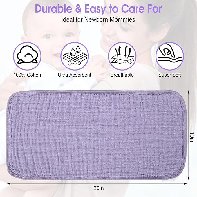 Arnzion 10 Pack Muslin Burp Cloths for Baby Girls 100% Cotton 20x10 Inch Popular Girl Colors Set Purple Pink Beige Brown White Soft Absorbent Newborn Infant Burping Cloths