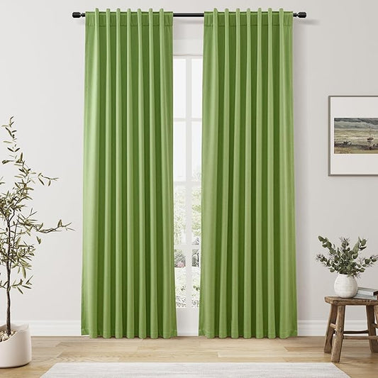 Guken 100% Blackout Curtains 84 Inch Length 2 Panels Set for Living Room Bedroom Back Tab Thermal Insulated Black Out Linen Drapes Room Darkening Lime Green,52x84