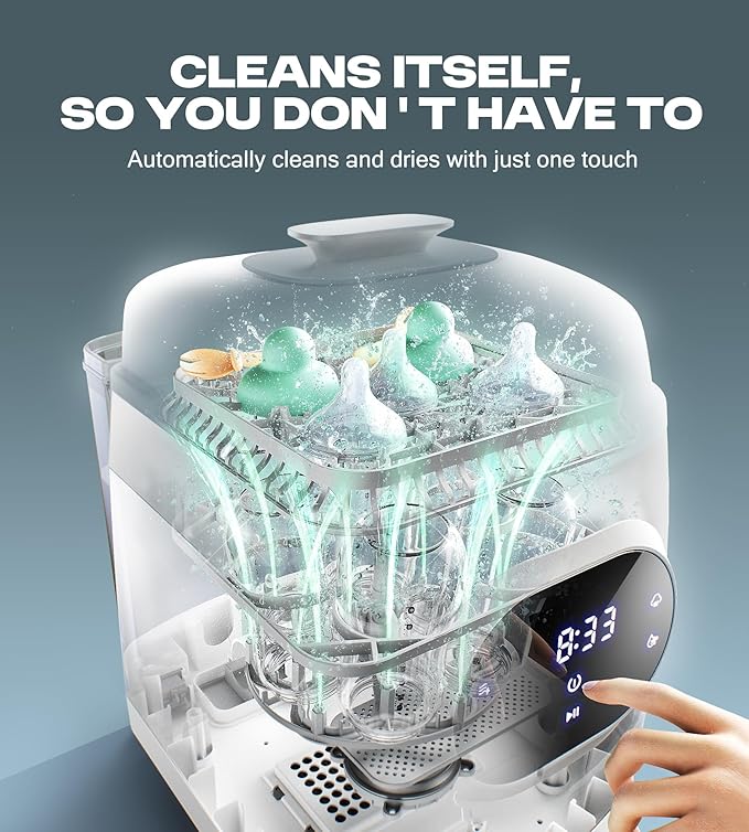 PINNGUSHI【Upgraded】Baby Bottle Washer Pro, Sterilizer, Dryer & Water-Filter, 5-in-One Cleaning Machine Fits 6 Bottles, Pump Parts & Baby Essential, No More Hand Washing for Busy Moms & Parents