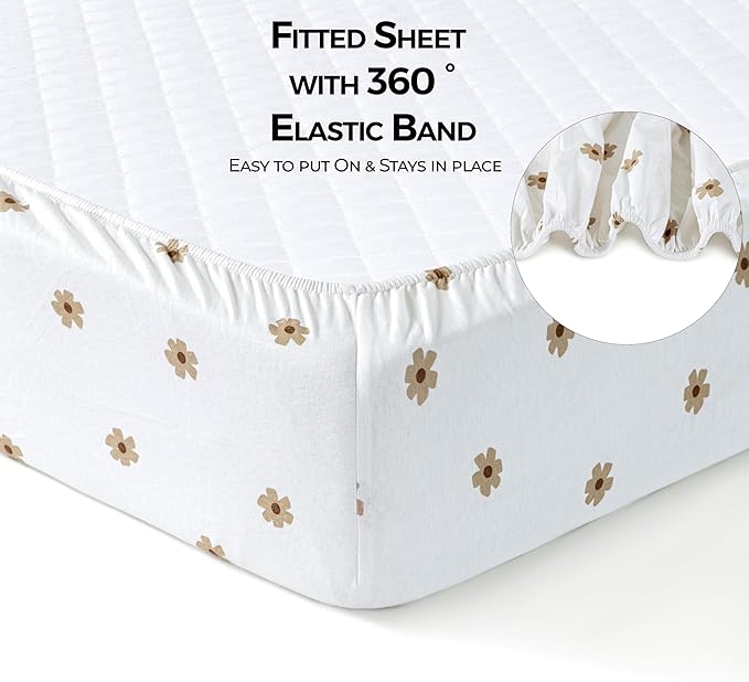 Dreamology Crib Sheets Cotton,2 Pack,Soft,Standard Crib Sheets,100% Cotton Crib Sheet,for Boy,Girl, Baby Mattress Sheets and Toddler Bed Sheets, 28x52 Crib Mattress Sheets | Brown and Flowers