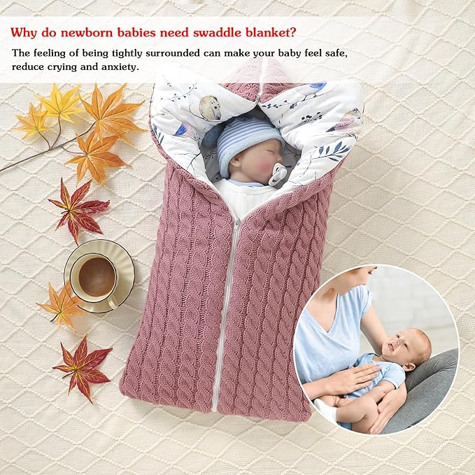 Yanmucy Baby Swaddle Blanket Multifunction Wrap Knitted Sleeping Bag Newborn Baby Receiving Blankets Stroller Wrap for 0-12 Months (Pink)