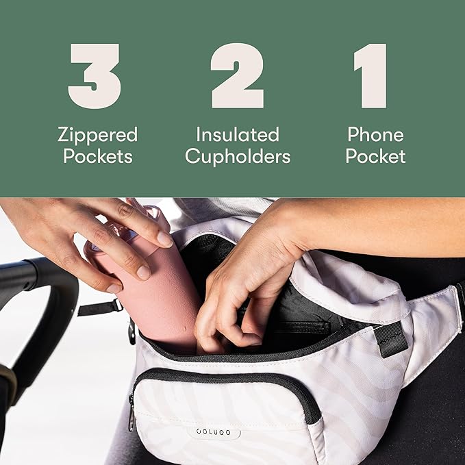 Colugo On-The-Go Stroller Organizer Insert with Zipper, Caddy with Cup Holder, Stroller Accessories for Parents specially designed to fit to your stroller with Non Slip Straps (Cocoa)