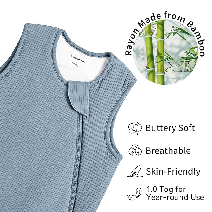 BubblePanda Rayon Made from Bamboo Sleep Sack 12-18 Months Supersoft Toddler Sleep Sack 1.0 Tog Breathable Baby Wearable Blanket with 2-Way Zipper Unisex Sleeping Bag for Babies