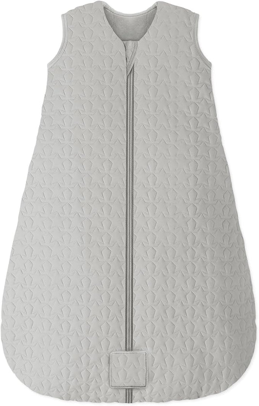 Unnivoll Baby Sleep Sack 6-12 Months TOG 2.5 Winter Baby Wearable Blanket, 100% Cotton Fabric Newborn Infant Sleeping Sack 2-Way Zipper Quilted Baby Sleep Bag, Warm Soft Grey