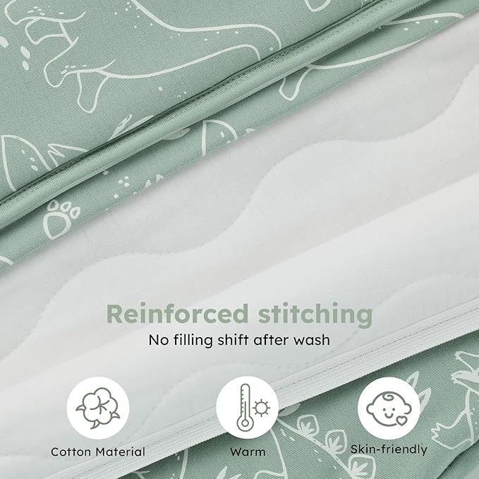 FIEMOL Baby Sleep Sack 0-6 Months, 2.5 TOG Cotton Winter Baby Wearable Blanket with 2-Way Zipper, Warm Soft Sleeping Bag for Newborn Infant Boy Girl, Small Dinosaur
