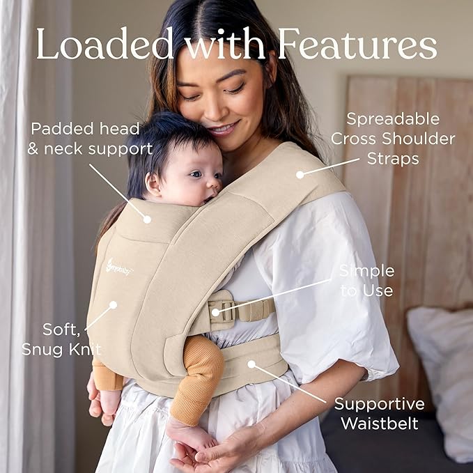 Ergobaby Embrace Baby Carrier Newborn to Toddler - Lightweight Ergonomic Baby Carriers - Cozy Essentials (7-25 Pounds), Ponte Knit, Cream