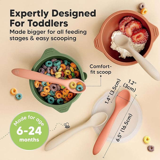 KeaBabies Silicone Baby Spoons, Self Feeding 6-12 months - 6-Pack Baby Weaning Eating Utensils, Toddler First Food Training Spoon, Infant, Kids Feeding Supplies Essential Set,Dishwasher-safe (Roseate)