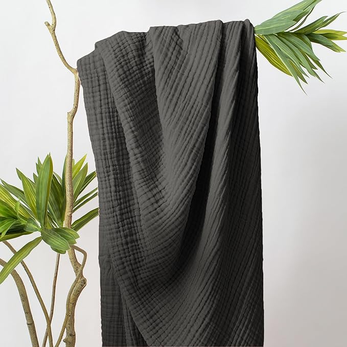 Carriediosa 100% Cotton Muslin Throw Blanket 50" X 70" Twin XL Size，4-Layers Summer Gauze Throws for Bed Couch，Soft Lightweight Breathable Linen Blankets Bedspread for Adults All Season，Dark Grey