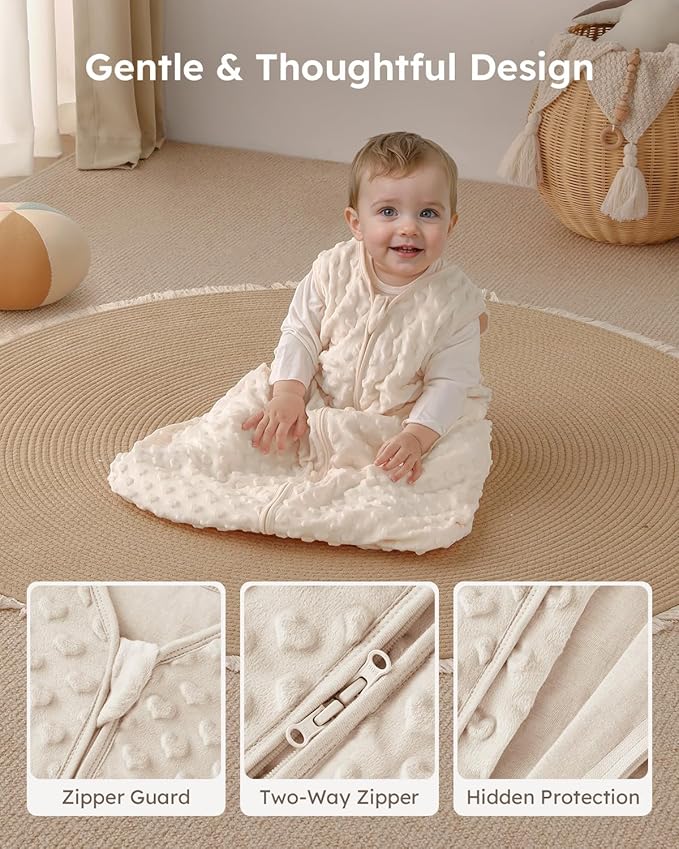 Yoofoss Fleece Baby Sleep Sack 6-12 Months with Plush Dots, TOG 1.5 Baby Wearable Blanket with 2-Way Zipper, Cotton Toddler Sleep Sack Fleece