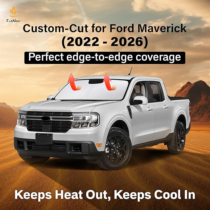 Econour Windshield Sun Shade Custom Fit for Ford Maverick 2022-2024 2025 2026 Sun Shade Front Windshield Sun Visor Foldable Thicker 5-Layer Block Heat and Sun UV Rays | Car Visor Accessories
