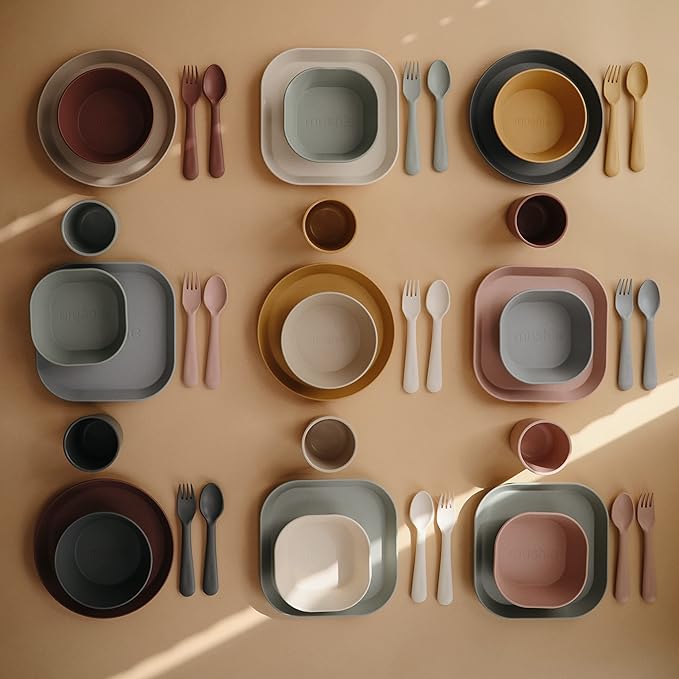 mushie Square Dinnerware Bowls for Kids | Made in Denmark, Set of 2 (Blush)