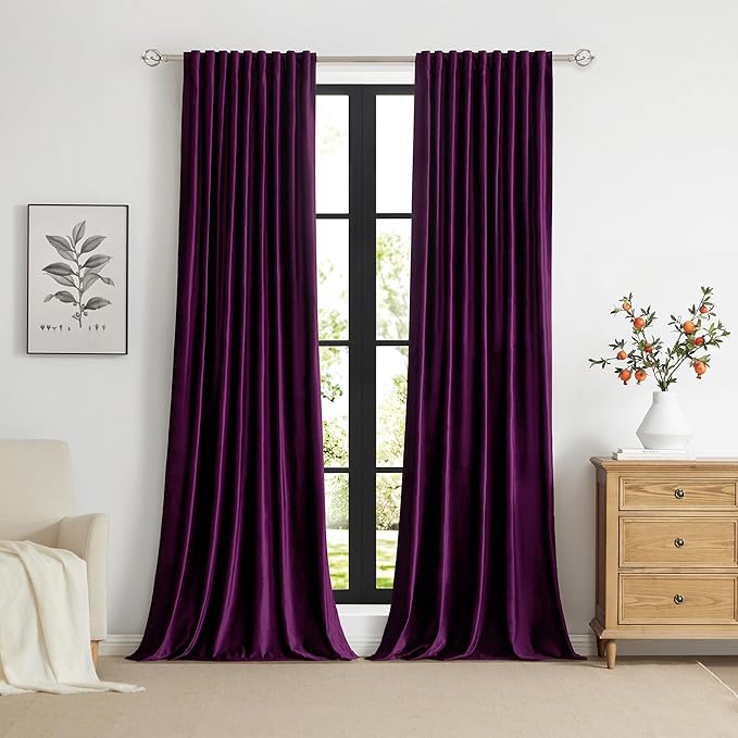 PRIMROSE Purple Velvet Curtains 72 inch Long for Living Room,Set of 2 Panels Blackout Rod Pocket Back Tab Window Treatment Room Darkening Heavy Decorative Curtains Drapes for Bedroom